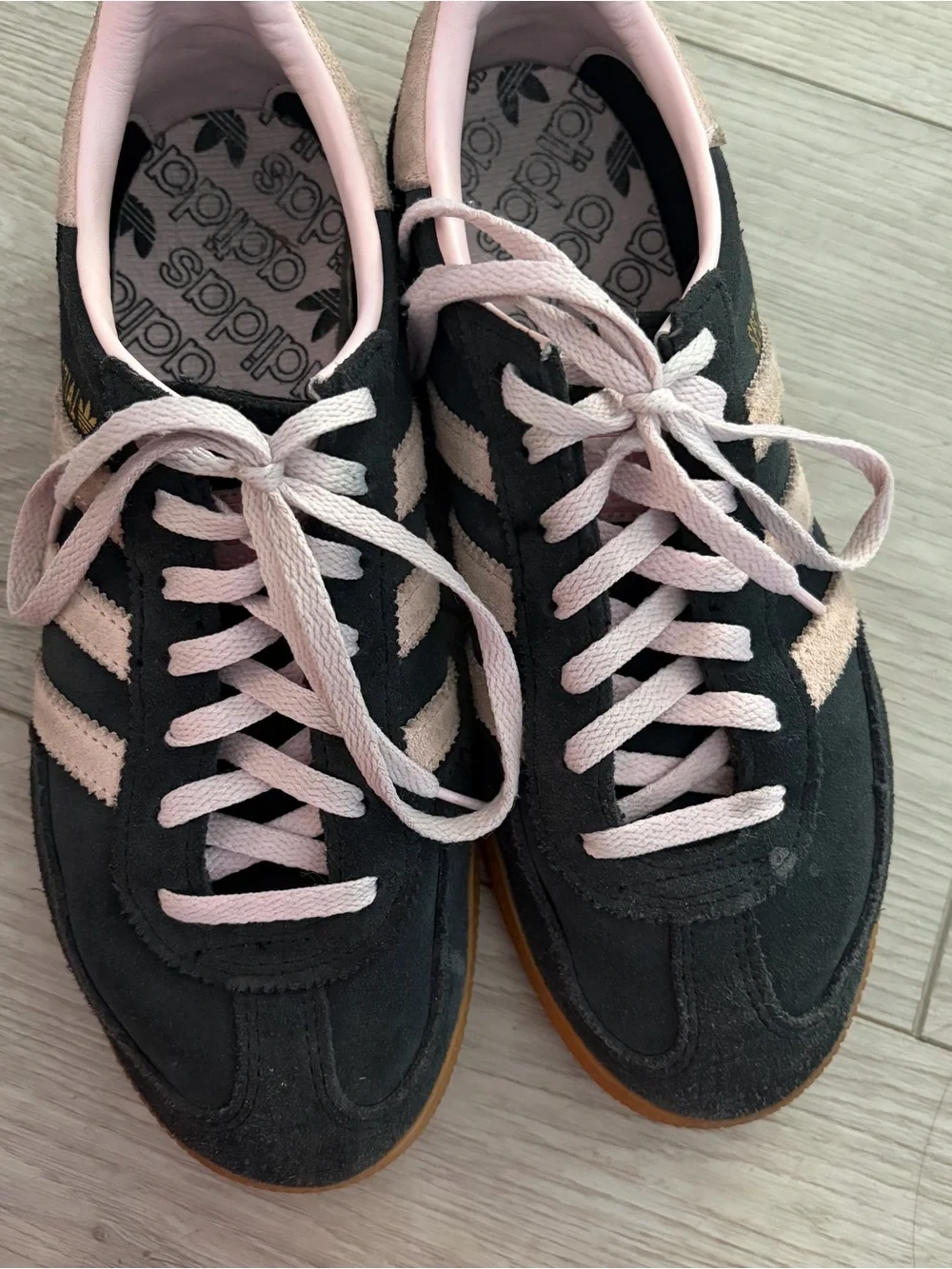 adidas Handball Spezial Black and Pink Suede Sneakers with Gum Sole